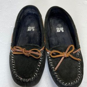 Ladies Black Suede Lamo Slippers